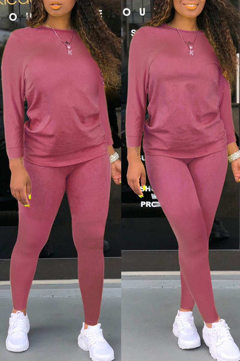Casual Solid Basic O Neck Long Sleeve Two Pieces(6 colors)