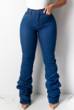 Black Casual Solid Split Joint Fold High Waist Regular Denim Jeans