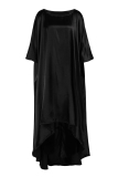 Black Fashion Casual Solid Asymmetrical O Neck Long Sleeve Plus Size Dresses