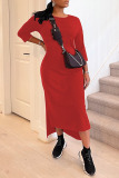 Black Casual Solid Split Joint O Neck Long Sleeve Dresses