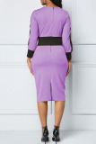 Purple Casual Elegant Solid Patchwork Asymmetrical O Neck Pencil Skirt Dresses