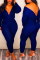 Deep Blue Casual Cross-over Design Two-piece Pants Set