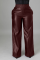 Burgundy Casual Solid Split Joint Straight Mid Waist Wide Leg Solid Color Bottoms