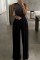 Black Sexy Hot Drilling Split Joint Halter Straight Jumpsuits