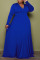 Deep Blue Casual Elegant Solid Patchwork V Neck A Line Plus Size Dresses