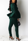 Dark green Fashion Ruffled Professional Uniform Two-Piece Suit