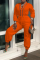 Tangerine Red Casual Solid Draw String V Neck Harlan Jumpsuits