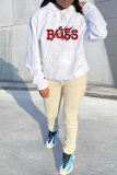 White Blue Fashion Casual Letter Print Basic Hooded Collar Tops
