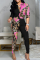 Pink Casual Print Split Joint Turndown Collar Long Sleeve Two Pieces
