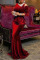 Burgundy Elegant Solid Embroidered Hollowed Out Patchwork O Neck Evening Dress Dresses