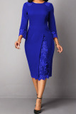 Purple Elegant Solid Embroidered Hollowed Out Patchwork O Neck Straight Dresses