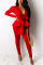 Red Fashion Ruffled Professional Uniform Two-Piece Suit