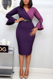 Purple Fashion Sexy Stitching Long Sleeve Dress