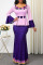 Purple Casual Elegant Print Split Joint Off the Shoulder Straight Dresses