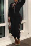 Black Casual Solid Draw String V Neck Harlan Jumpsuits