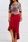 Red Casual Elegant Print Leopard Split Joint Asymmetrical O Neck Trumpet Mermaid Dresses
