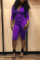 Purple Fashion Casual Printed Zip Romper