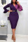 Purple Fashion Sexy Stitching Long Sleeve Dress