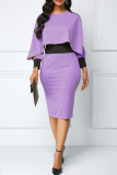 Khaki Casual Elegant Solid Patchwork Asymmetrical O Neck Pencil Skirt Dresses
