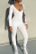 Cream White Sportswear Solid Split Joint V Neck Skinny Jumpsuits