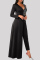 Black Fashion Casual Patchwork Sequins V Neck Plus Size Jumpsuits