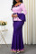 Purple Casual Elegant Print Split Joint Off the Shoulder Straight Dresses