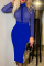 Blue Fashion Casual Print Split Joint With Belt Turndown Collar Long Sleeve Dresses