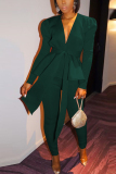 Dark green Fashion Ruffled Professional Uniform Two-Piece Suit