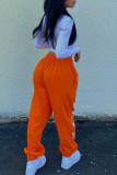 Orange Fashion Casual Letter Print Basic Regular Mid Waist Trousers