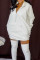 White Fashion Casual Solid Split Joint Zipper Hooded Collar Tops