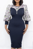 Green Fashion Casual Patchwork Zipper O Neck Long Sleeve Plus Size Dresses