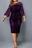 Burgundy Vintage Print Hollowed Out Patchwork See-through O Neck Straight Dresses