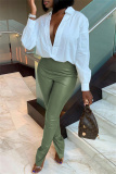 Green Fashion Casual Solid Slit Regular High Waist Pencil Trousers