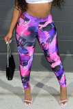 Pink Casual Print Patchwork Skinny High Waist Pencil Full Print Bottoms