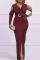Burgundy Sexy Solid Patchwork Flounce Asymmetrical One Step Skirt Dresses