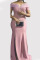 Pink Elegant Solid Patchwork Slit Off the Shoulder Trumpet Mermaid Plus Size Dresses