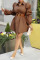 Brown Casual Solid Split Joint Buckle Turndown Collar A Line Dresses