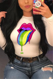 LipsBlack Fashion Colorful Print Long Sleeve T-Shirt