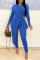 Blue Fashion Casual Solid Bandage Asymmetrical O Neck Long Sleeve Two Pieces