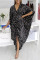Black Casual Print Polka Dot Patchwork Fold Asymmetrical V Neck Irregular Dress Plus Size Dresses