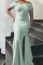 Green Elegant Solid Patchwork Slit Off the Shoulder Trumpet Mermaid Plus Size Dresses