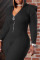 Black Casual Solid Patchwork Zipper Hooded Collar Plus Size Jumpsuits