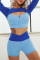Blue Fashion Sportswear Patchwork Hollowed Out Zipper Long Sleeve Top Two-piece Set