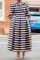 Multicolor Fashion Casual Striped Split Joint Turtleneck Long Sleeve Dresses
