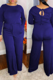 Dark Gray Casual Solid Patchwork Frenulum O Neck Plus Size Jumpsuits