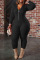 Black Casual Solid Patchwork Zipper Hooded Collar Plus Size Jumpsuits