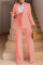 Pink Fashion Casual Solid Cardigan Pants Turndown Collar Long Sleeve Two Pieces