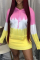 Pink Yellow Fashion Casual Print Basic Hooded Collar Long Sleeve Dresses