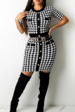 White Fashion Casual Print Patchwork O Neck Long Sleeve Dresses