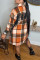 Orange Fashion Casual Plaid Print Tassel Split Joint Cardigan Turndown Collar Outerwear